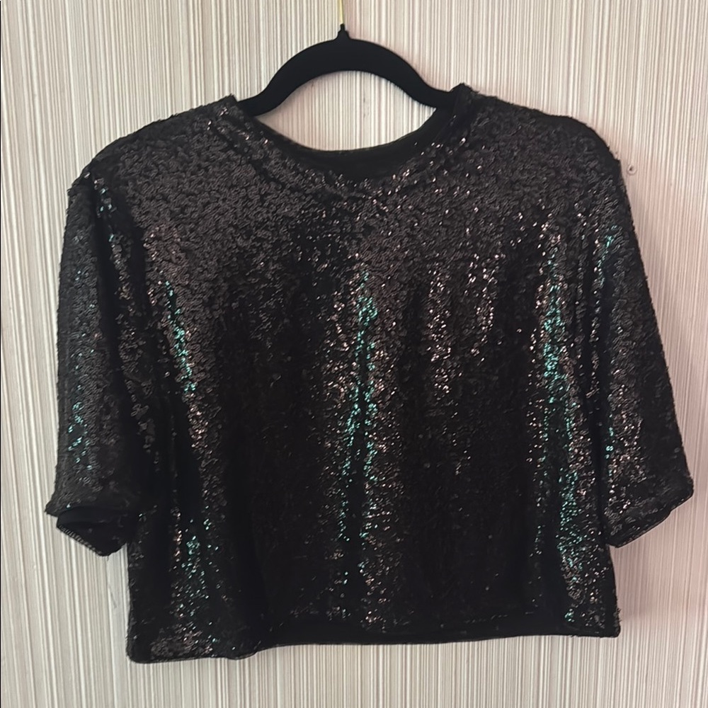 H&M Black Sequin Crop Top